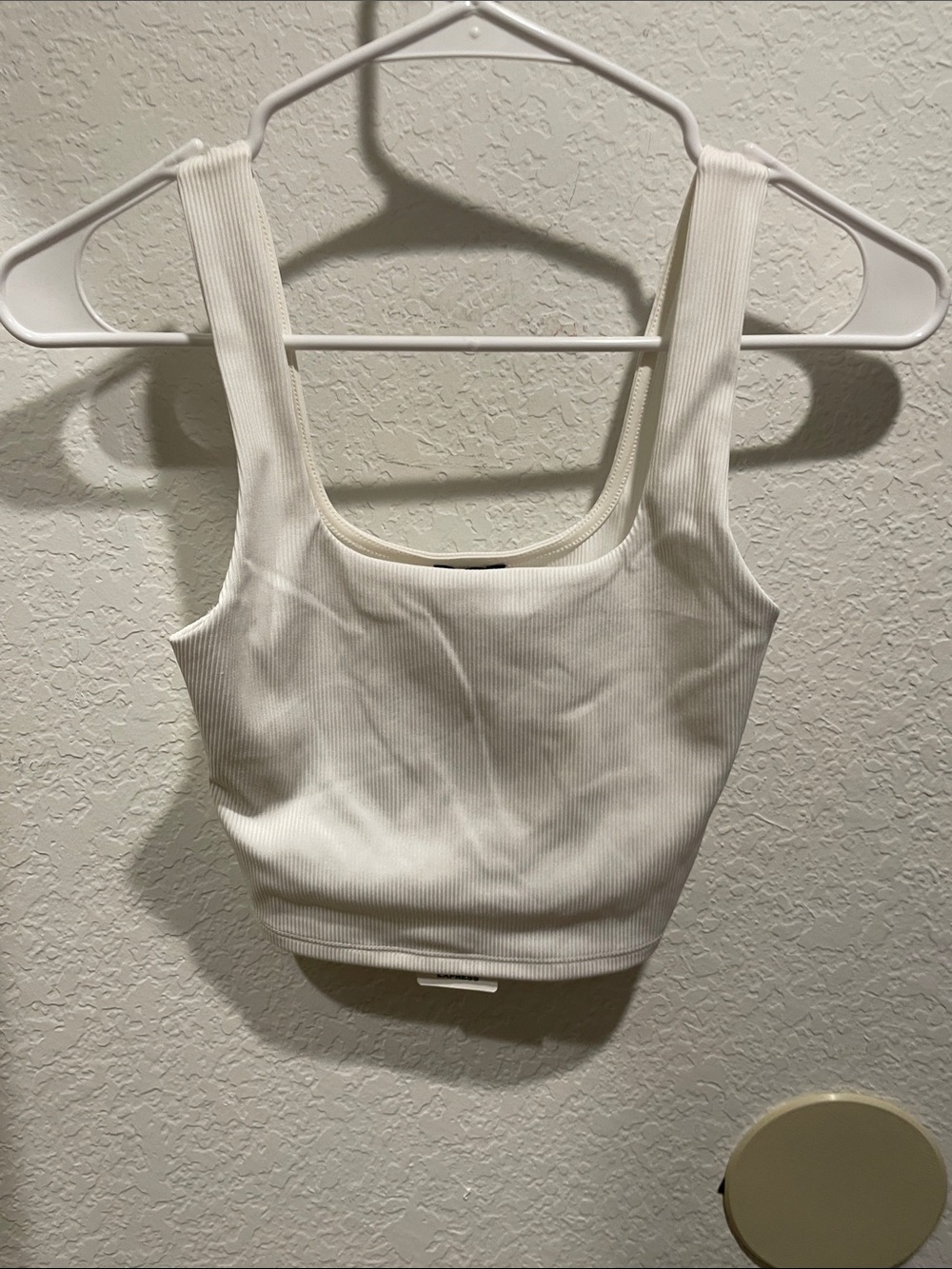 Express Ribbed Square-Neck Crop Tank Top - White/Cream